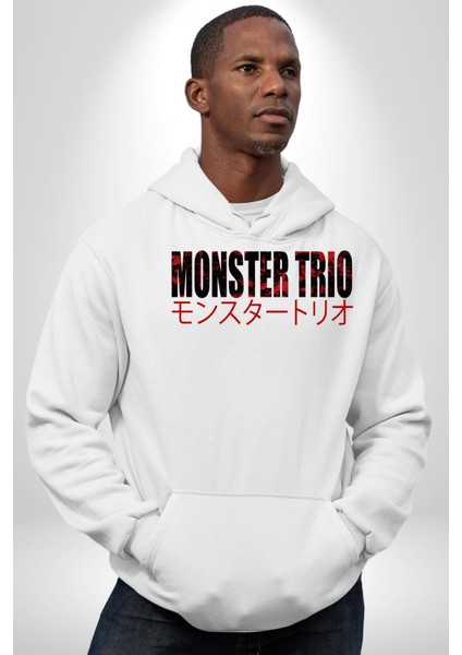 Canavar Üçlü Japon Anime One Piece Kadın Erkek Baskılı Üç Iplik Beyaz Kapüşonlu Hodie Sweatshirt