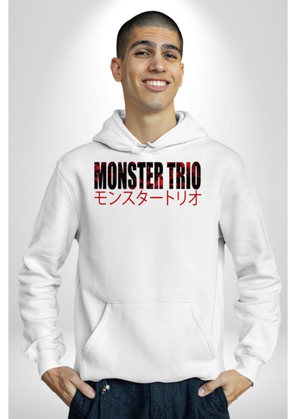 Canavar Üçlü Japon Anime One Piece Kadın Erkek Baskılı Üç Iplik Beyaz Kapüşonlu Hodie Sweatshirt