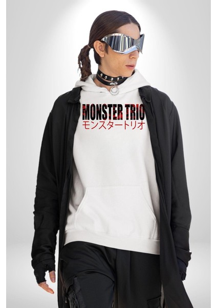 Canavar Üçlü Japon Anime One Piece Kadın Erkek Baskılı Üç Iplik Beyaz Kapüşonlu Hodie Sweatshirt