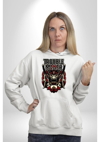 Sorun Çıkaran Japon Samuray Kadın Erkek Baskılı Üç Iplik Beyaz Kapüşonlu Hodie Sweatshirt fiyatları