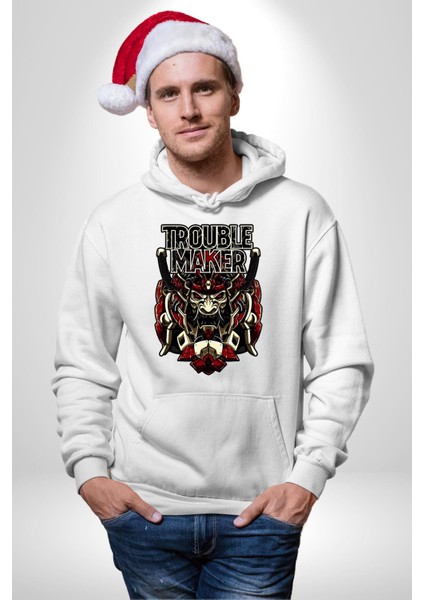 Sorun Çıkaran Japon Samuray Kadın Erkek Baskılı Üç Iplik Beyaz Kapüşonlu Hodie Sweatshirt modelleri