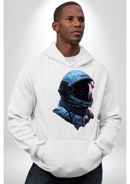 Astronot Uzay Space x Kadın Erkek Baskılı Üç Iplik Beyaz Kapüşonlu Hodie Sweatshirt fırsatları