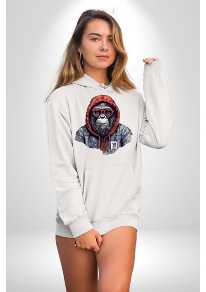 Kapşonlu Goril Sokak Tarzı Kadın Erkek Baskılı Üç Iplik Beyaz Kapüşonlu Hodie Sweatshirt indirimleri