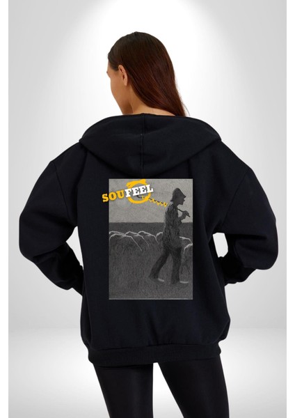 Modern Sanat Çoban Tasarımı Kadın Erkek Baskılı Fermuarlı Kapüşonlu Hırka Sweatshirt