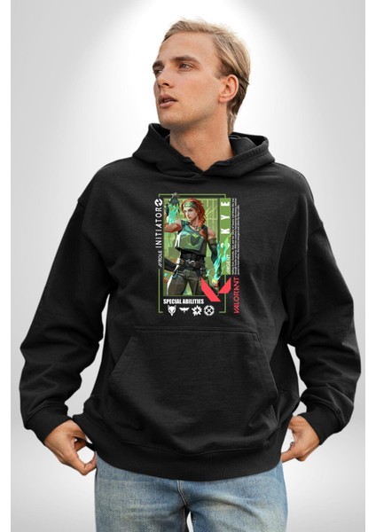 Skye Öncü Karakter Kadın Erkek Baskılı Üç Iplik Siyah Kapüşonlu Hodie Sweatshirt modelleri