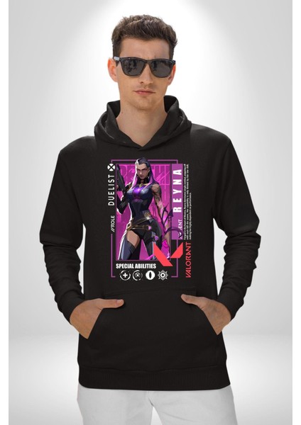 Reyna Düellocu Karakter Kadın Erkek Baskılı Üç Iplik Siyah Kapüşonlu Hodie Sweatshirt