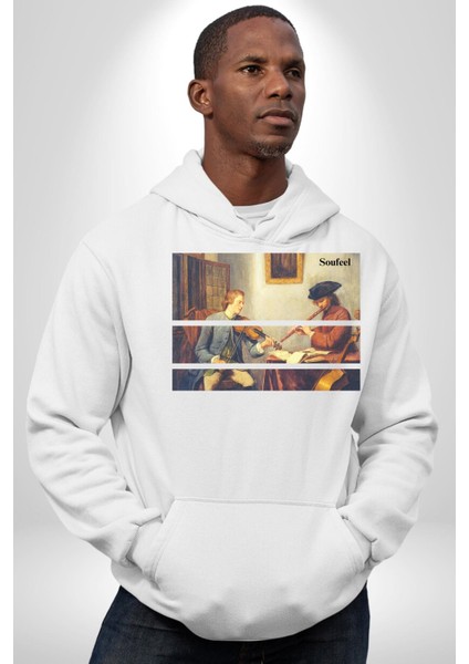 Kemanist ve Flütçü Orta Çağ Kadın Erkek Baskılı Üç Iplik Beyaz Kapüşonlu Hodie Sweatshirt fiyatları