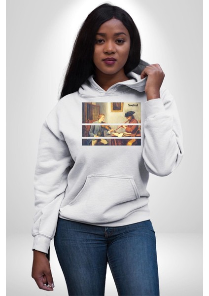 Kemanist ve Flütçü Orta Çağ Kadın Erkek Baskılı Üç Iplik Beyaz Kapüşonlu Hodie Sweatshirt fırsatları