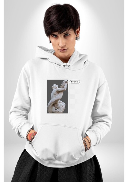 Mitolojik Heykeller Kadın Erkek Baskılı Üç Iplik Beyaz Kapüşonlu Hodie Sweatshirt fiyatları