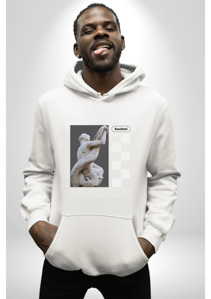Mitolojik Heykeller Kadın Erkek Baskılı Üç Iplik Beyaz Kapüşonlu Hodie Sweatshirt modelleri