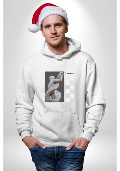 Mitolojik Heykeller Kadın Erkek Baskılı Üç Iplik Beyaz Kapüşonlu Hodie Sweatshirt indirimleri