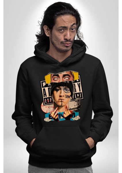 Eminem Rap Tanrısı Kadın Erkek Baskılı Üç Iplik Siyah Kapüşonlu Hodie Sweatshirt