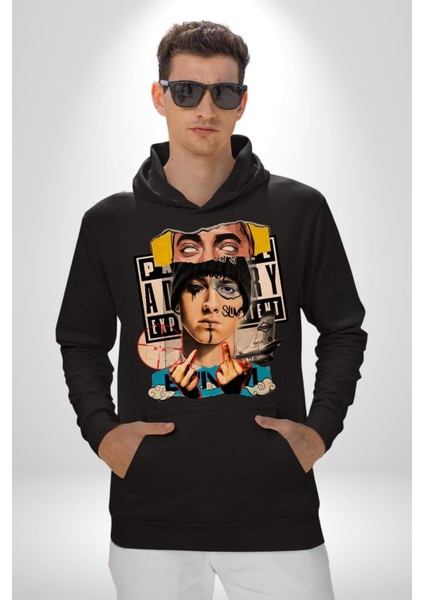 Eminem Rap Tanrısı Kadın Erkek Baskılı Üç Iplik Siyah Kapüşonlu Hodie Sweatshirt indirimleri