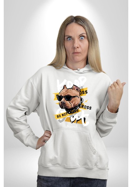 Pitbull Uzak Dur Kadın Erkek Baskılı Üç Iplik Beyaz Kapüşonlu Hodie Sweatshirt fırsatları