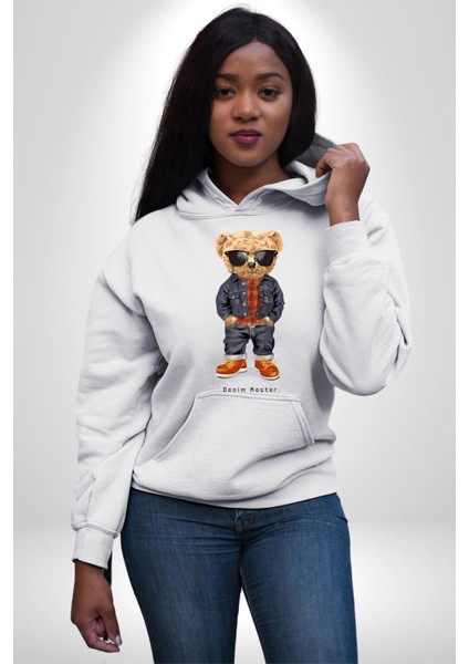 Havalı Oyuncak Ayı Kadın Erkek Baskılı Üç Iplik Beyaz Kapüşonlu Hodie Sweatshirt fırsatları