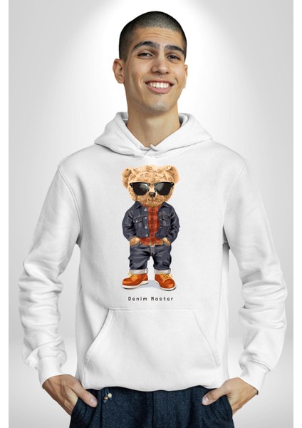 Havalı Oyuncak Ayı Kadın Erkek Baskılı Üç Iplik Beyaz Kapüşonlu Hodie Sweatshirt indirimleri