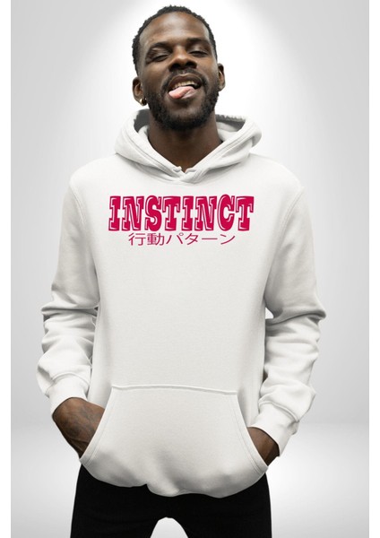 Içgüdü Japon Sade Yazı Kadın Erkek Baskılı Üç Iplik Beyaz Kapüşonlu Hodie Sweatshirt