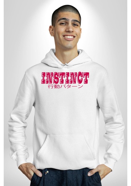 Içgüdü Japon Sade Yazı Kadın Erkek Baskılı Üç Iplik Beyaz Kapüşonlu Hodie Sweatshirt modelleri