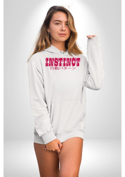Içgüdü Japon Sade Yazı Kadın Erkek Baskılı Üç Iplik Beyaz Kapüşonlu Hodie Sweatshirt fırsatları