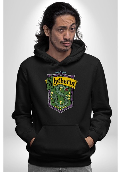 Slytherin Yılan Logo Kadın Erkek Baskılı Üç Iplik Siyah Kapüşonlu Hodie Sweatshirt indirimleri