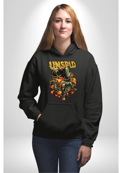 Ay Müzik Dinleyen Astronot Kadın Erkek Baskılı Üç Iplik Siyah Kapüşonlu Hodie Sweatshirt fiyatları