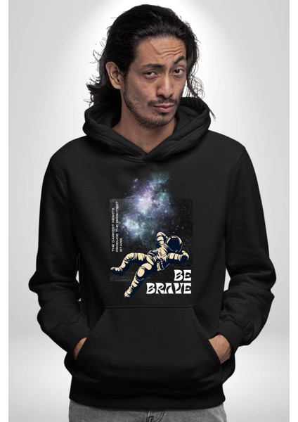 Astronot Cesur Kal Sokak Tarzı Kadın Erkek Baskılı Üç Iplik Siyah Kapüşonlu Hodie Sweatshirt fiyatları
