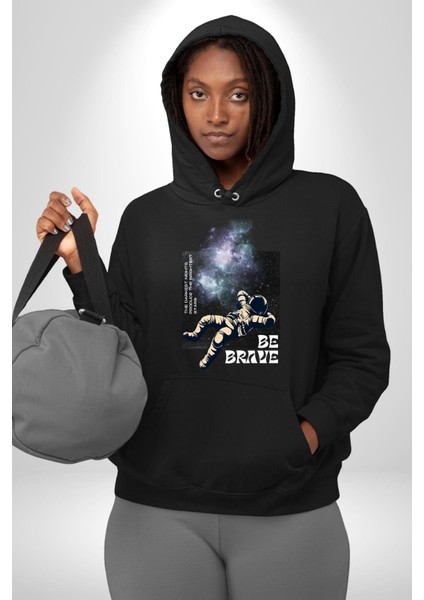 Astronot Cesur Kal Sokak Tarzı Kadın Erkek Baskılı Üç Iplik Siyah Kapüşonlu Hodie Sweatshirt modelleri