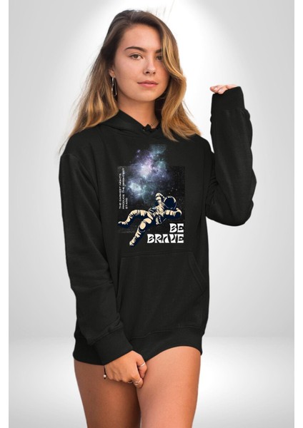 Astronot Cesur Kal Sokak Tarzı Kadın Erkek Baskılı Üç Iplik Siyah Kapüşonlu Hodie Sweatshirt fırsatları