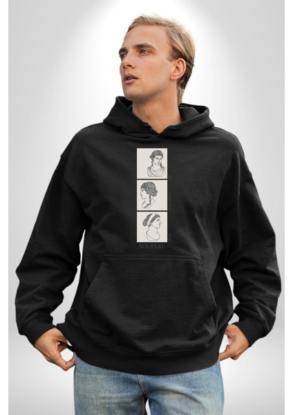 Kendi Ilhamınız Olun Roma Kadın Erkek Baskılı Üç Iplik Siyah Kapüşonlu Hodie Sweatshirt