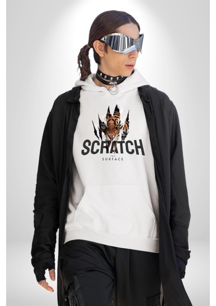 Yüzeyi Çizmek Kaplan Kadın Erkek Baskılı Üç Iplik Beyaz Kapüşonlu Hodie Sweatshirt fiyatları