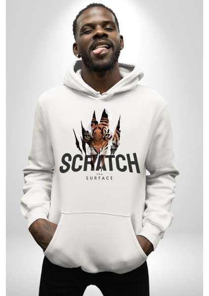 Yüzeyi Çizmek Kaplan Kadın Erkek Baskılı Üç Iplik Beyaz Kapüşonlu Hodie Sweatshirt fırsatları