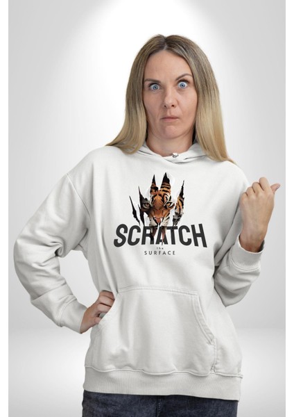 Yüzeyi Çizmek Kaplan Kadın Erkek Baskılı Üç Iplik Beyaz Kapüşonlu Hodie Sweatshirt indirimleri