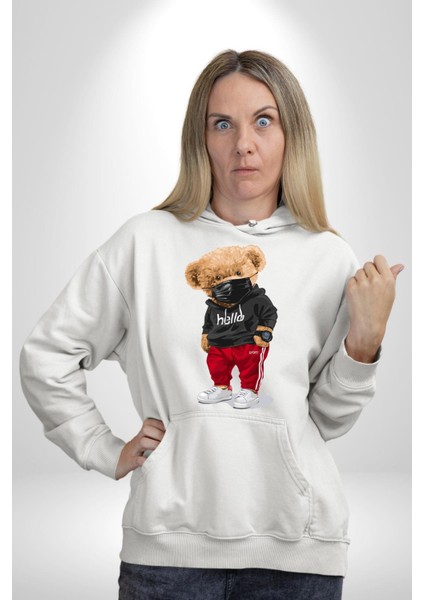 Sokak Tarzı Oyuncak Ayı Kadın Erkek Baskılı Üç Iplik Beyaz Kapüşonlu Hodie Sweatshirt fiyatları