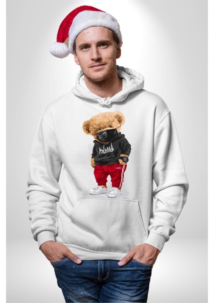 Sokak Tarzı Oyuncak Ayı Kadın Erkek Baskılı Üç Iplik Beyaz Kapüşonlu Hodie Sweatshirt modelleri