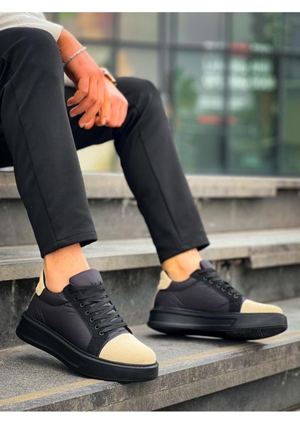 Erkek AYAKKABIKB-X46 Kuback Siyah Bej Yüksek Siyah Taban Günlük Spor Ayakkabı