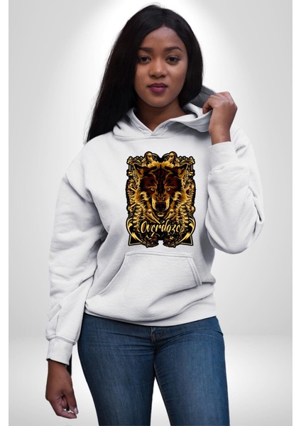 Overdoze Kurt Kemik Kadın Erkek Baskılı Üç Iplik Beyaz Kapüşonlu Hodie Sweatshirt