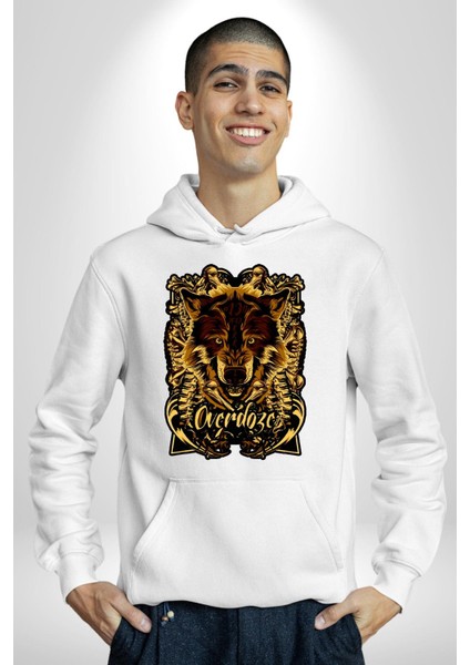 Overdoze Kurt Kemik Kadın Erkek Baskılı Üç Iplik Beyaz Kapüşonlu Hodie Sweatshirt fiyatları