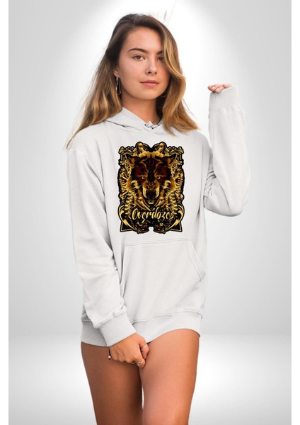 Overdoze Kurt Kemik Kadın Erkek Baskılı Üç Iplik Beyaz Kapüşonlu Hodie Sweatshirt modelleri