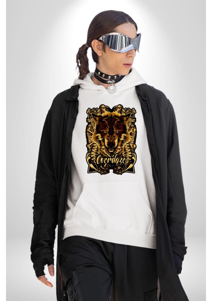 Overdoze Kurt Kemik Kadın Erkek Baskılı Üç Iplik Beyaz Kapüşonlu Hodie Sweatshirt fırsatları