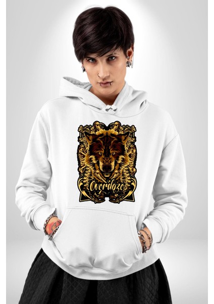 Overdoze Kurt Kemik Kadın Erkek Baskılı Üç Iplik Beyaz Kapüşonlu Hodie Sweatshirt indirimleri