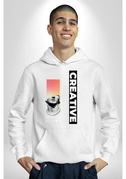 Yaratıcı Yunan Heykeli Kadın Erkek Baskılı Üç Iplik Beyaz Kapüşonlu Hodie Sweatshirt fiyatları