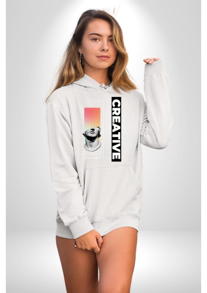 Yaratıcı Yunan Heykeli Kadın Erkek Baskılı Üç Iplik Beyaz Kapüşonlu Hodie Sweatshirt modelleri