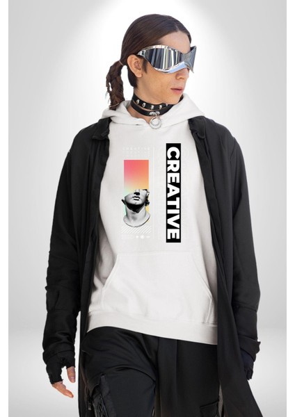 Yaratıcı Yunan Heykeli Kadın Erkek Baskılı Üç Iplik Beyaz Kapüşonlu Hodie Sweatshirt fırsatları