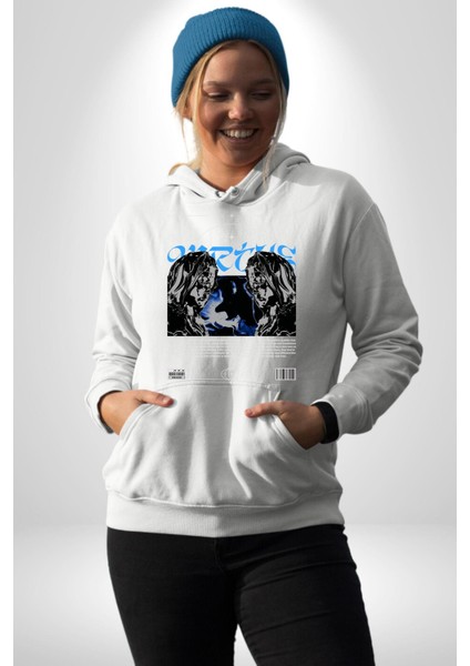 Uzay Karakteri Sokak Tarzı Kadın Erkek Baskılı Üç Iplik Beyaz Kapüşonlu Hodie Sweatshirt fırsatları