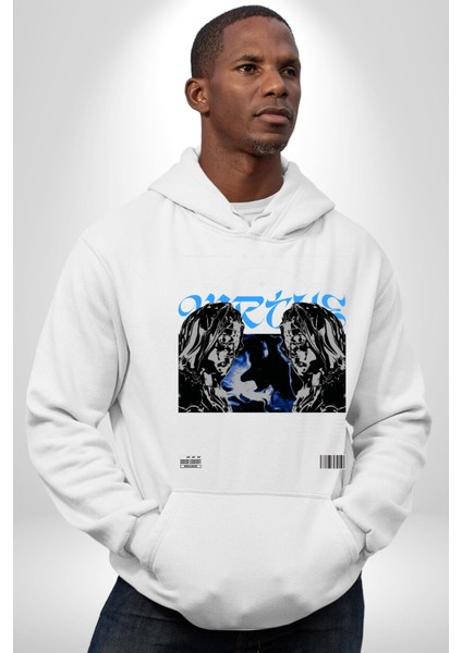 Uzay Karakteri Sokak Tarzı Kadın Erkek Baskılı Üç Iplik Beyaz Kapüşonlu Hodie Sweatshirt indirimleri