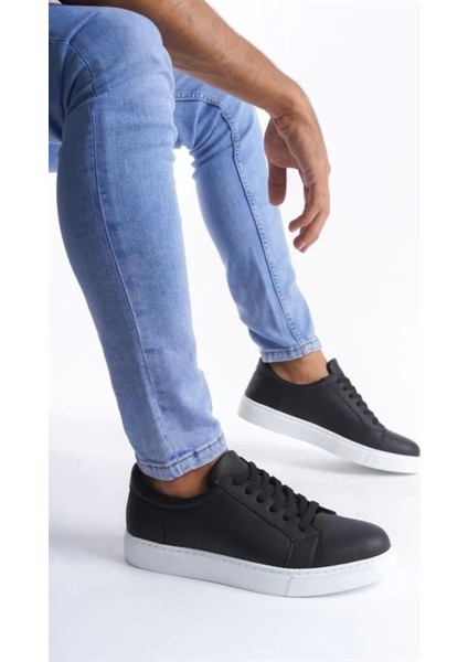 SLW165 Elite Bağcıklı Cilt Erkek Günlük Sneaker Ayakkabı Bt Siyah