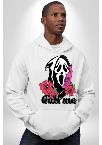 Ara Beni Çığlık Karakteri Kadın Erkek Baskılı Üç Iplik Beyaz Kapüşonlu Hodie Sweatshirt fırsatları