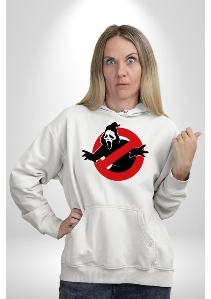 Hayalet Avcıları Korku Karakteri Çığlık Kadın Erkek Baskılı Üç Iplik Beyaz Kapüşonlu Hodie Sweatshirt fiyatları