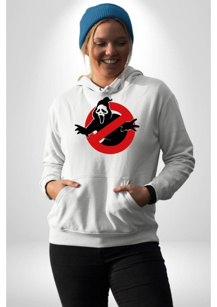 Hayalet Avcıları Korku Karakteri Çığlık Kadın Erkek Baskılı Üç Iplik Beyaz Kapüşonlu Hodie Sweatshirt fırsatları