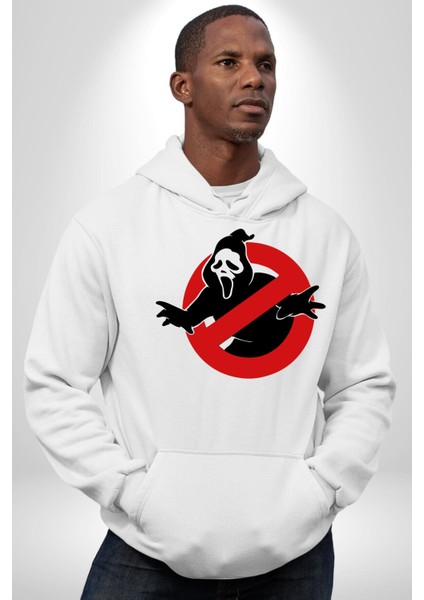 Hayalet Avcıları Korku Karakteri Çığlık Kadın Erkek Baskılı Üç Iplik Beyaz Kapüşonlu Hodie Sweatshirt indirimleri